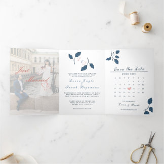 Faire-part de mariage pliée à trois lettres