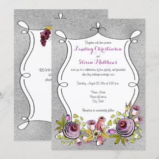 Faire-part de mariage | Plum, FAUX Argent Foil Flo