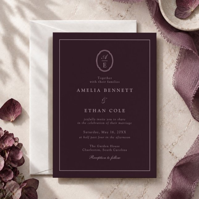 Faire-part de mariage Plum Noir Monogram Estate (Créateur téléchargé)
