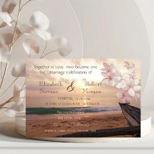 Faire-part de mariage Plumeria au coucher du solei