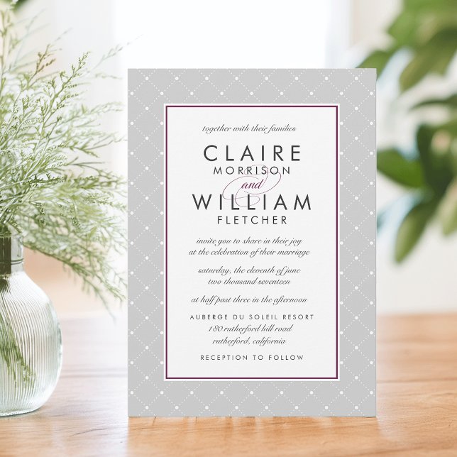Faire-part de mariage point diamant | Plum et gris (Créateur téléchargé)