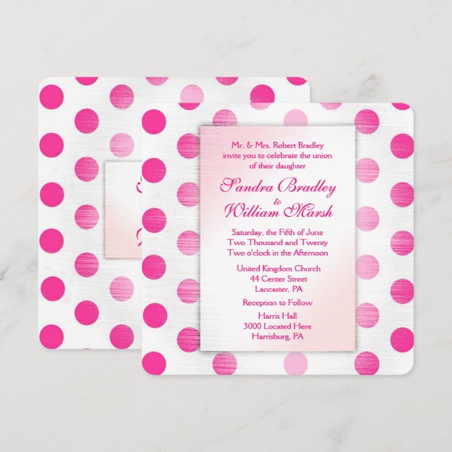 Faire-part de mariage point Polka rose (Devant / Derrière)