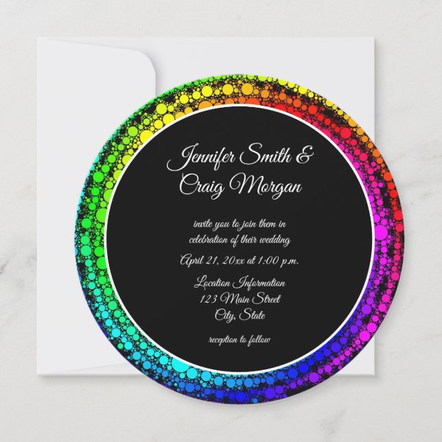 Faire-part de mariage points arc-en-ciel en spiral (Devant)