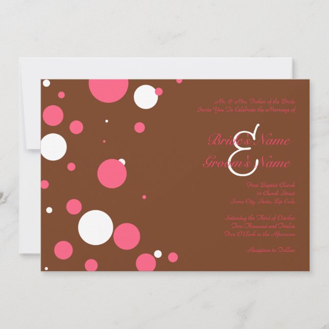 Faire-part de mariage Polka point rose et Brown (Devant)