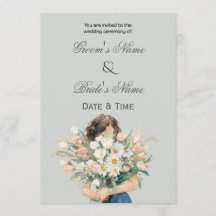 Faire-part de mariage portrait floral élégant