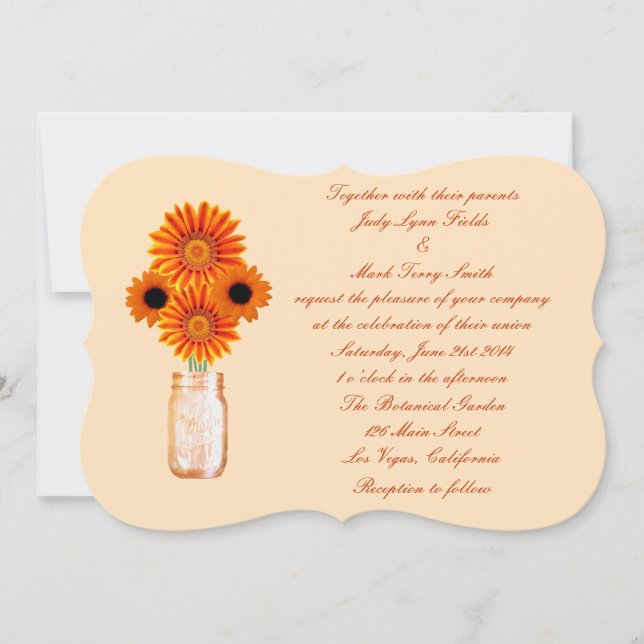 Faire-part de mariage Pot Mason Fleurs Orange (Devant)