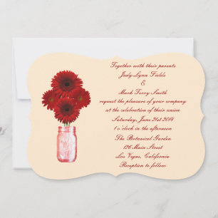 Faire-part de mariage Pot Mason Fleurs Rouges