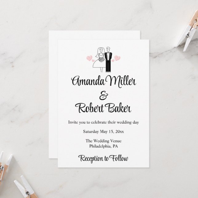Faire-part de mariage pour couple marié et mariée (Devant/Arrière en situation)