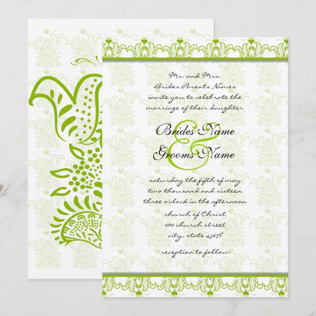 Faire-part de mariage pour oiseaux amoureux vert p (Devant / Derrière)