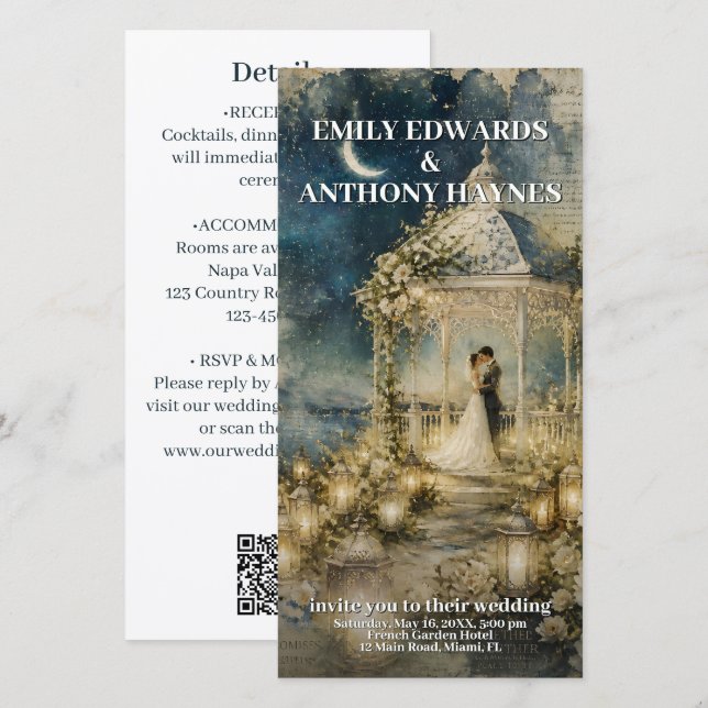 Faire-part de mariage pour un jardin romantique (Devant / Derrière)