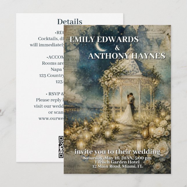 Faire-part de mariage pour un jardin romantique (Devant / Derrière)