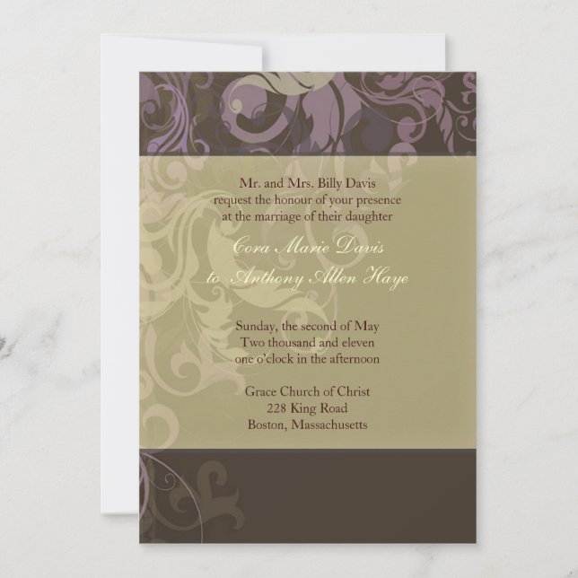 Faire-part de mariage pourpre de Victoria (Devant)