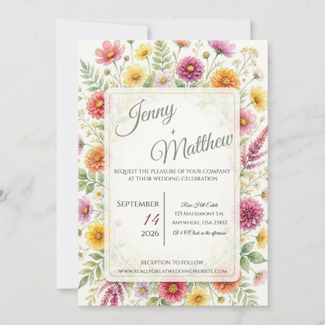 Faire-part de mariage Prairie de fleurs sauvages (Devant)