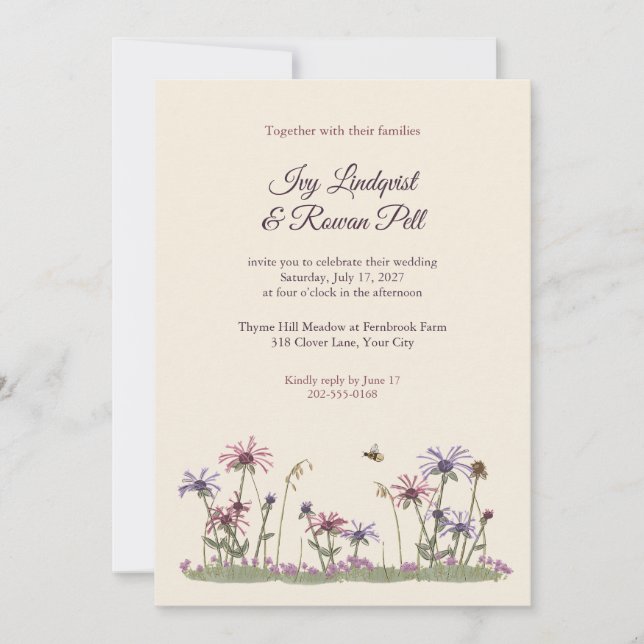 Faire-part de mariage Prairie de Monarde et de Thy (Devant)