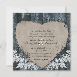 Faire-part de mariage primitif en bois bleu