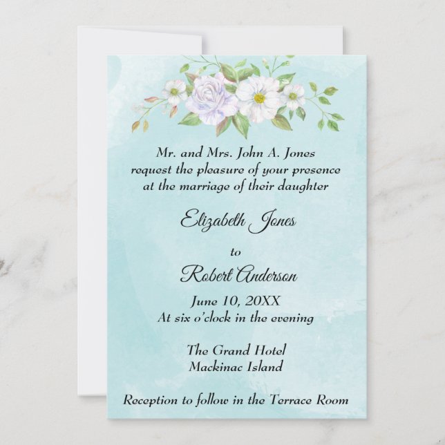 Faire-part de mariage printanier avec fleurs de ma (Devant)