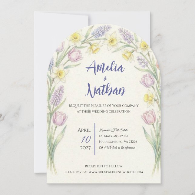 Faire-part de mariage Printemps Éveillé (Devant)