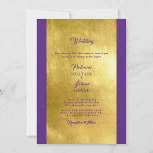 Faire-part de mariage profond violet et or indien