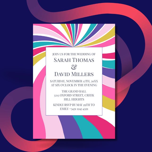 Faire-part de mariage psychédélique ronde rétro (Créateur téléchargé)