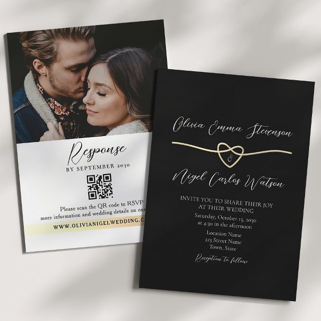 Faire-part de mariage QR Code Or Noir Moderne (Créateur téléchargé)
