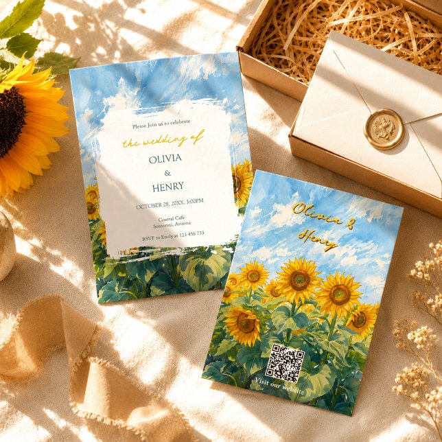 Faire-part de mariage QR Code Tournesol Inspiré de (Créateur téléchargé)
