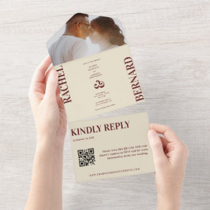 Faire-part de mariage QR Code Typographie Rouge Pr