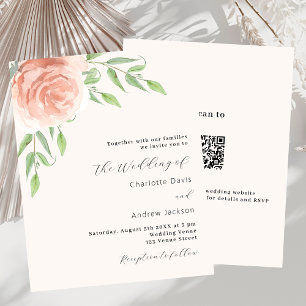 faire-part de mariage QR RSVP rose or floral