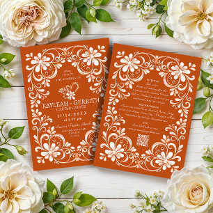Faire-part de mariage QR Shabby Chic Orange foncé