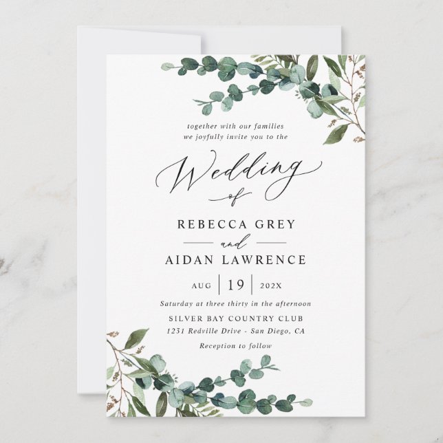 Faire-Part de Mariage QR Tout-en-Un Rustique Aquar (Devant)