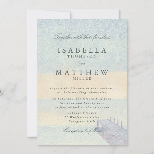 Faire-part de mariage Quai maritime à l'aquarelle (Devant)