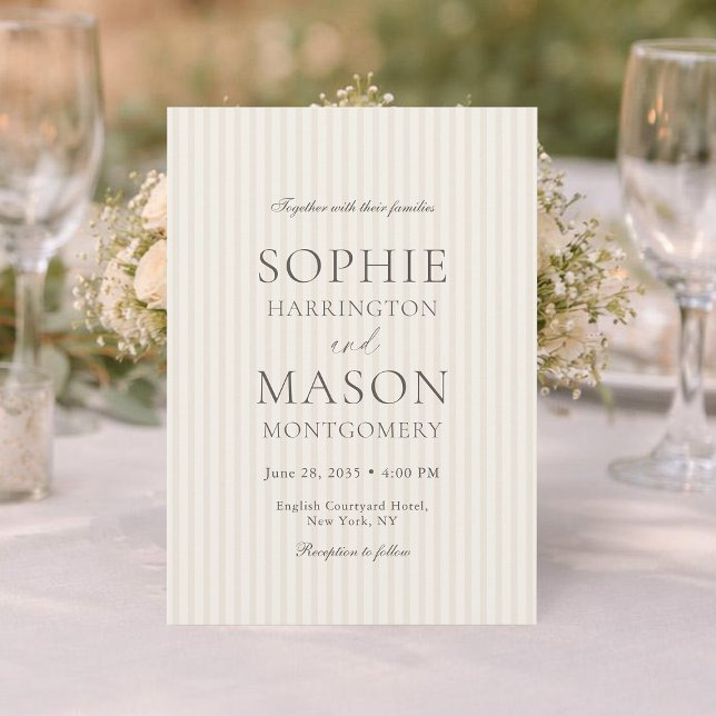 Faire-part de mariage rayé beige neutre (Créateur téléchargé)