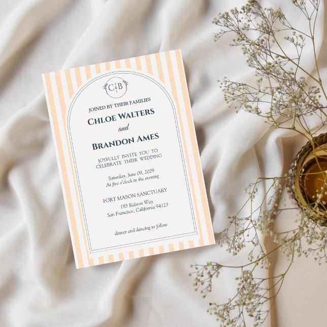 Faire-part de mariage rayé pêche et crème (Créateur téléchargé)