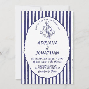 Faire-part de mariage rayures bleues et blanches n