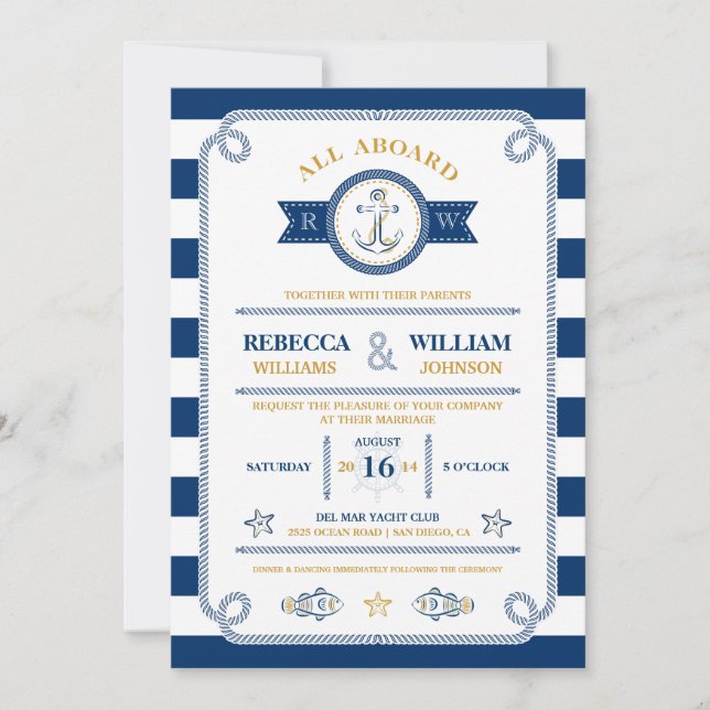 Faire-part de mariage Rayures Nautiques (Devant)