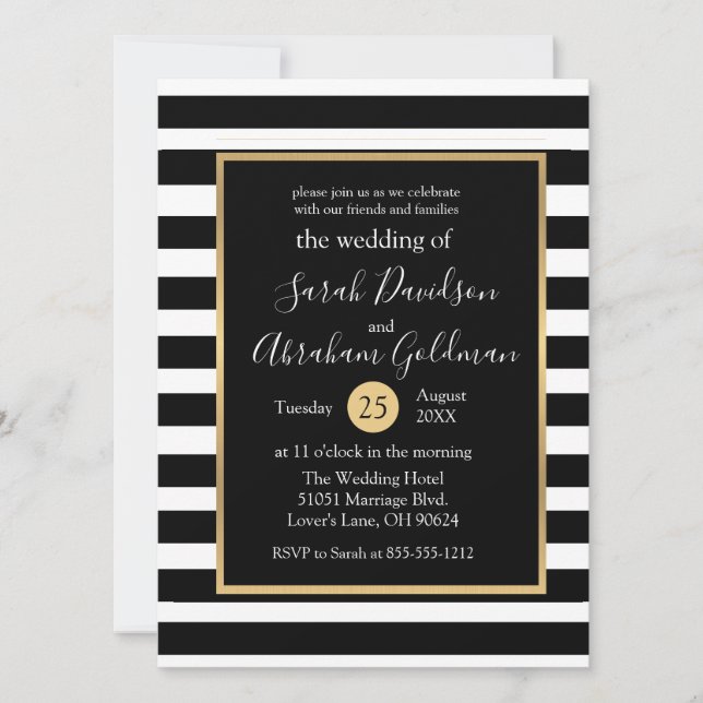 Faire-part de mariage rayures noires et blanches (Devant)