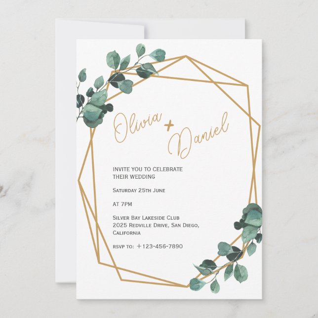 Faire-part de mariage Rectangle Or et Verdure (Devant)