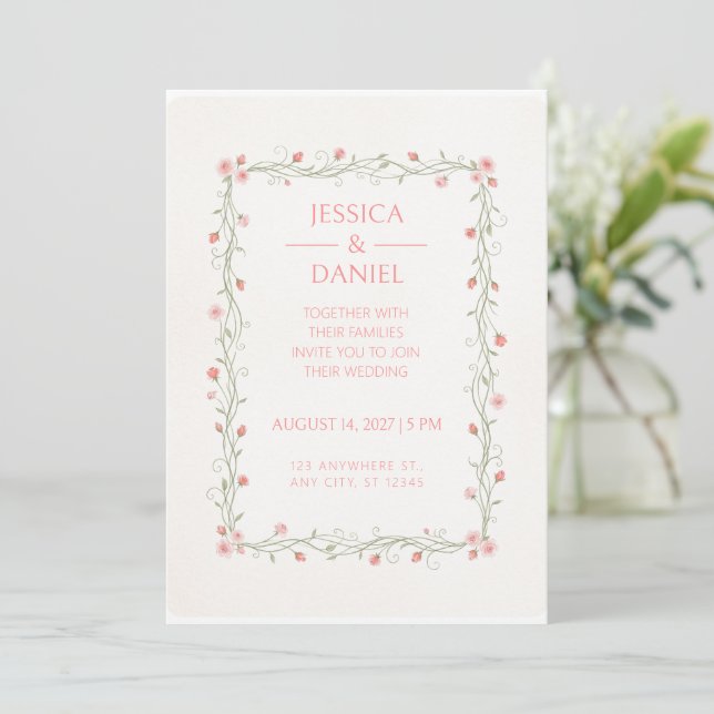 Faire-part de mariage rectangulaire avec vignes et (Debout devant)