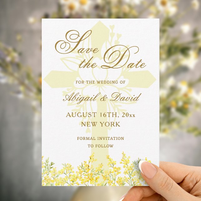 Faire-part de mariage religieux Mimosa jaune (Créateur téléchargé)