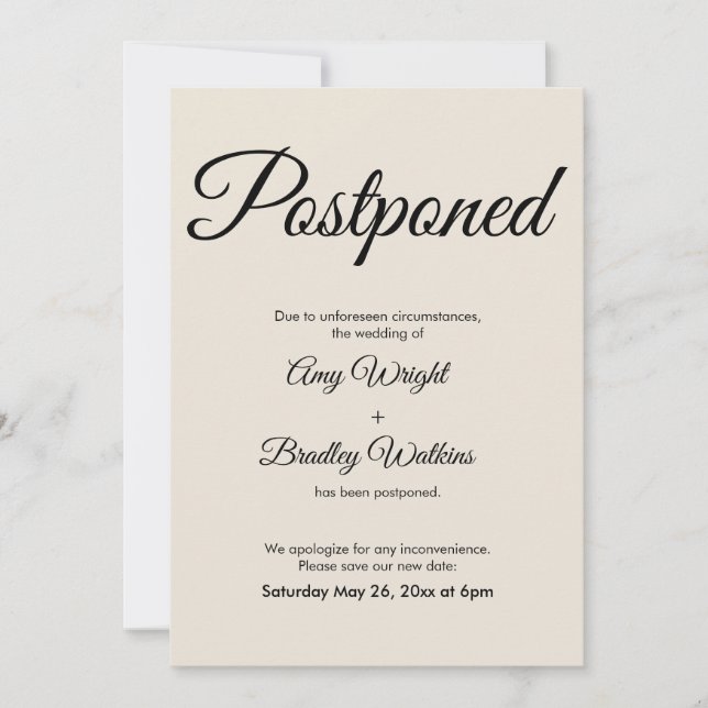 Faire-part de Mariage reporté à la date de remise  (Devant)
