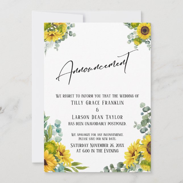 Faire-part de mariage reporté à motif floral aquar (Devant)