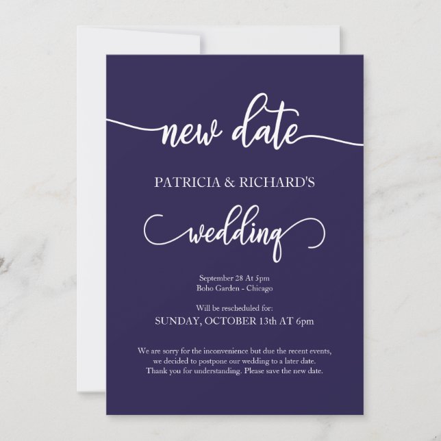 Faire-part de mariage reporté à une nouvelle date  (Devant)