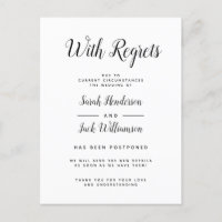 Faire-part de mariage reporté avec regrets N&B