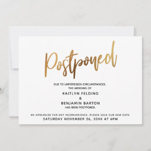 Faire-part de mariage reporté en typographie dorée