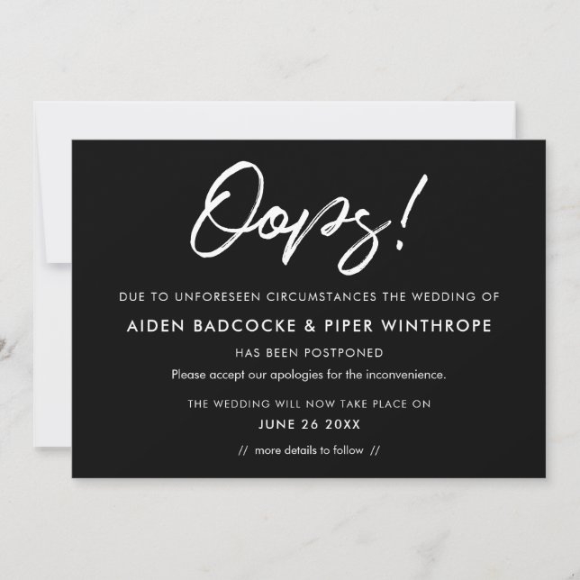 Faire-part de mariage reporté en typographie moder (Devant)