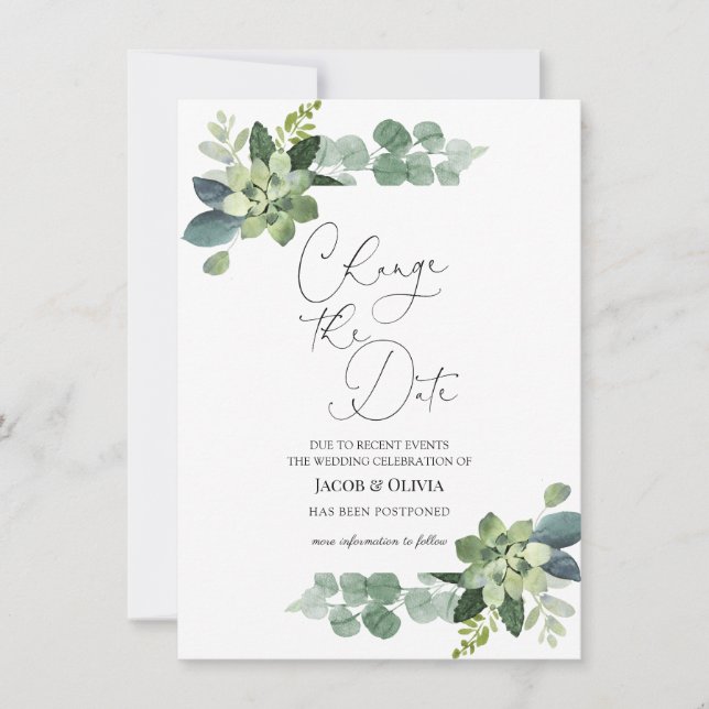 Faire-part de mariage reporté Eucalyptus (Devant)