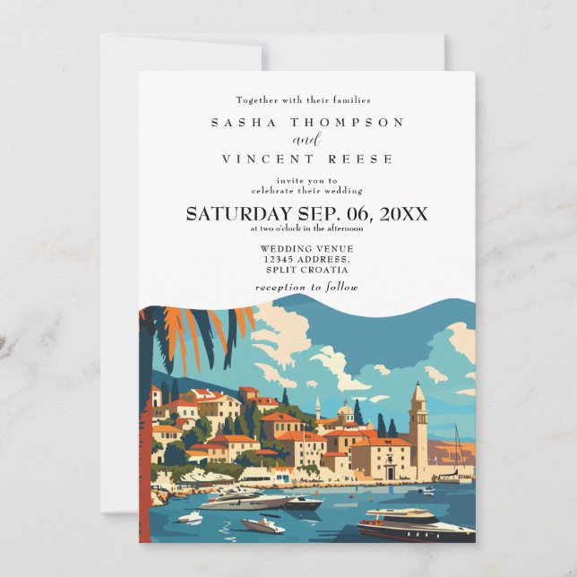 Faire-part de mariage rétro à Split en Croatie (Devant)