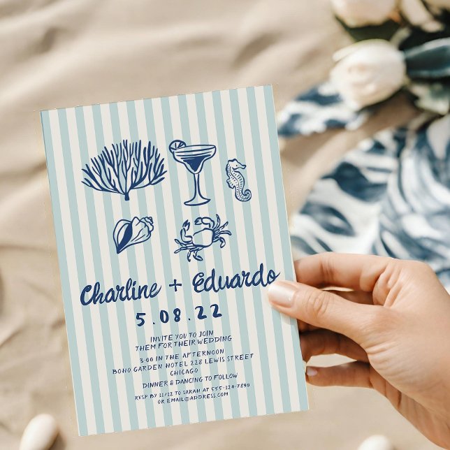 Faire-part de mariage rétro de la côte manuscrite (Créateur téléchargé)