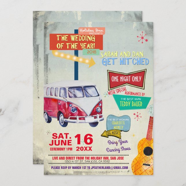 Faire-part de mariage rétro des années 50 (Devant / Derrière)