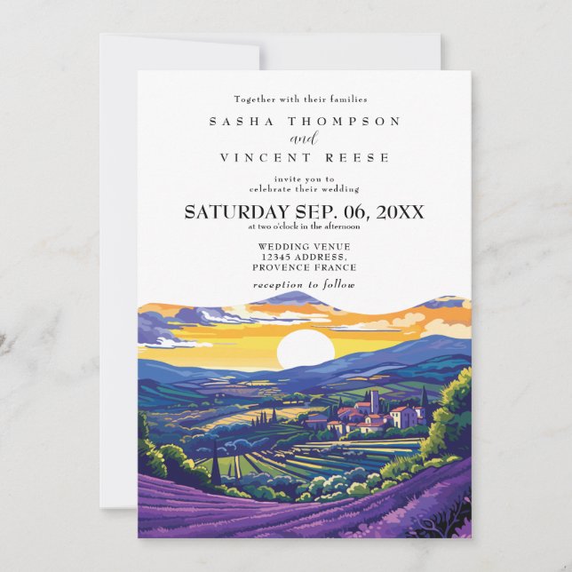 Faire-part de mariage rétro en Provence France (Devant)