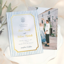 Faire-part de mariage rétro fantaisiste rayures bl